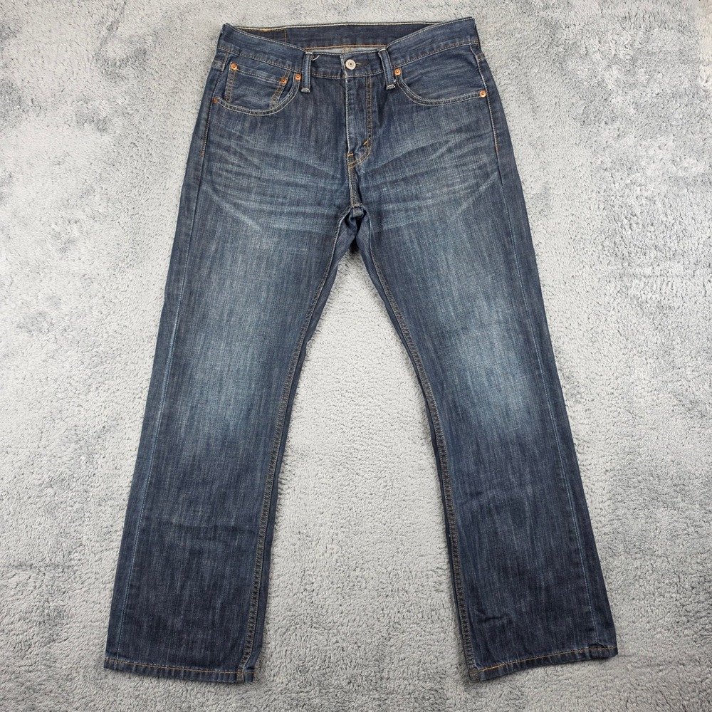Levis 527 Slim Bootcut Jeans Mens 32x30 Dark Wash Blue Denim Whiskered Cowboy